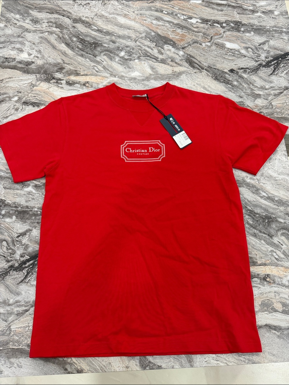AUTHENTIC CHRISTIAN DIOR COUTURE Men's Red Logo Short Sleeve Tee